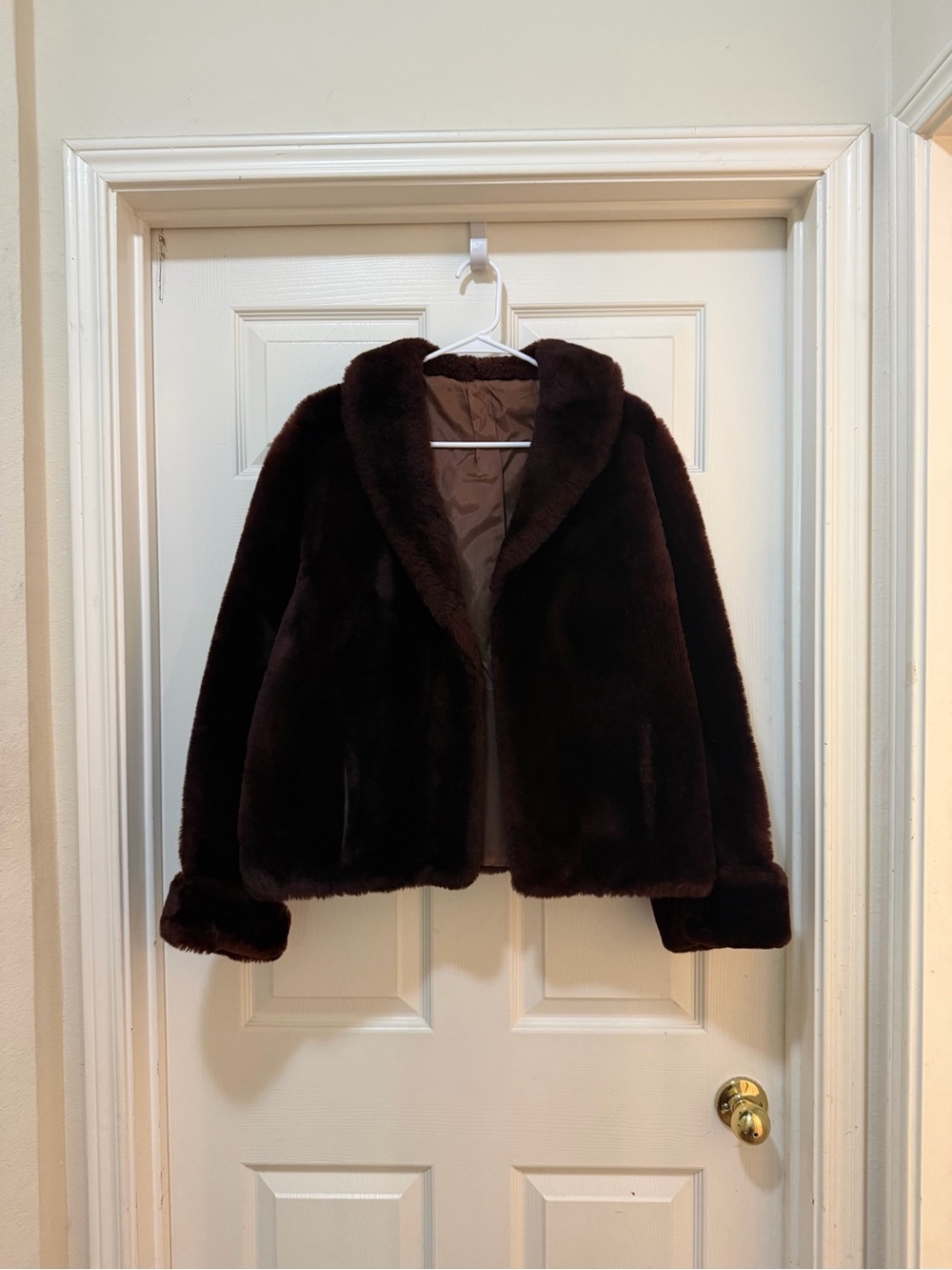 Women's Plush Faux Fur Jacket in Dark Brown